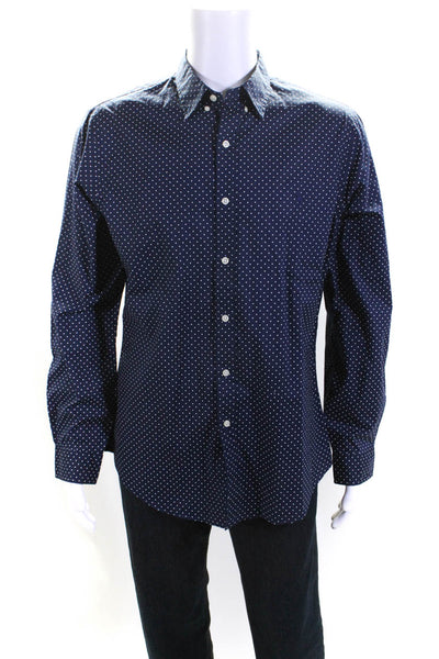 Ralph Lauren Mens Polka Dot Collared Buttoned Long Sleeve Top Blue Size L