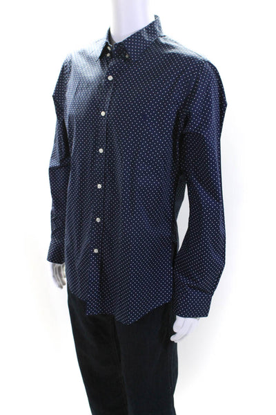 Ralph Lauren Mens Polka Dot Collared Buttoned Long Sleeve Top Blue Size L