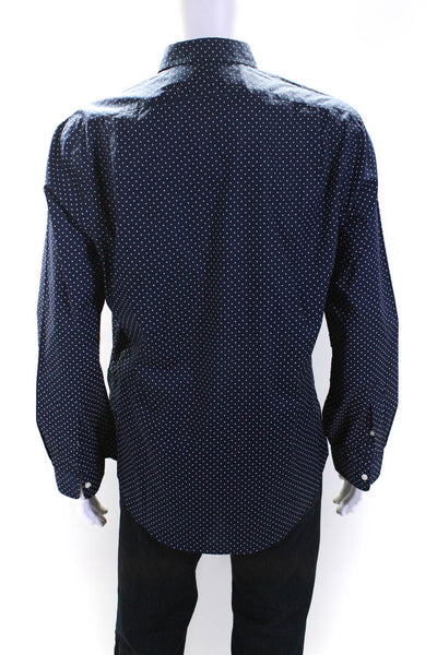 Ralph Lauren Mens Polka Dot Collared Buttoned Long Sleeve Top Blue Size L