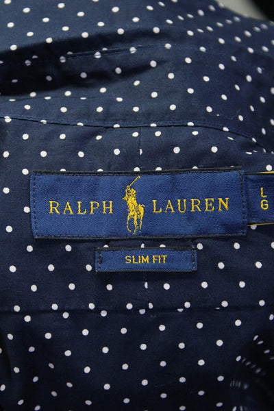 Ralph Lauren Mens Polka Dot Collared Buttoned Long Sleeve Top Blue Size L