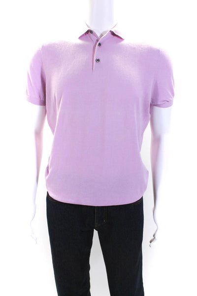 Massimo Dutti Mens Collared Half Buttoned Short Sleeve Polo Top Pink Size M