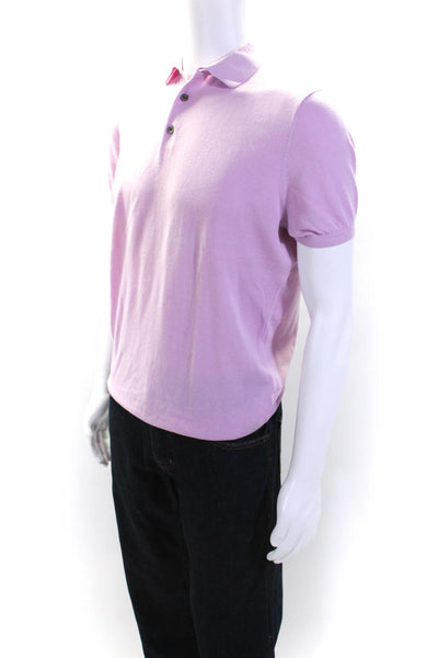 Massimo Dutti Mens Collared Half Buttoned Short Sleeve Polo Top Pink Size M