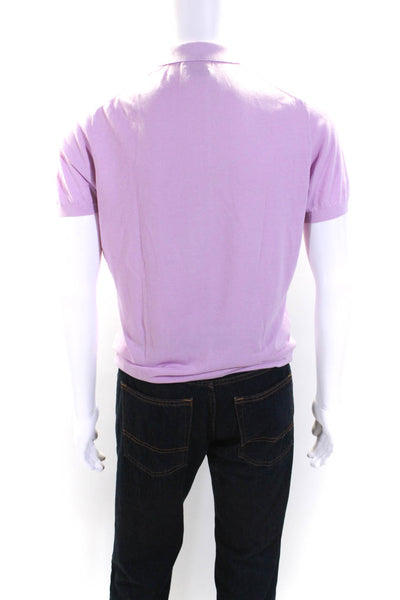 Massimo Dutti Mens Collared Half Buttoned Short Sleeve Polo Top Pink Size M