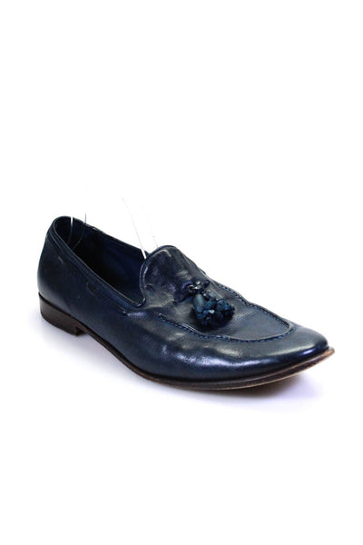 Fratelli Rossetti Mens Leather Tassel Apron Toe Slip-On Loafers Blue SIze 10.5