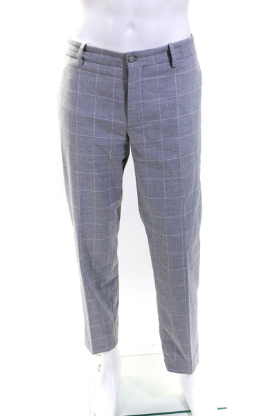 MNG Mens Striped Print Buttoned Zipped Straight Leg Dress Pants Gray Size EUR46