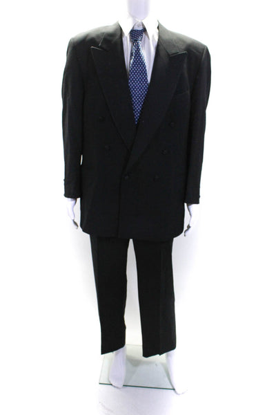 Joseph Abboud Mens Double Breasted Pleated Front Suit Black Size 43 Regular/38