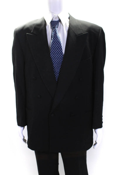 Joseph Abboud Mens Double Breasted Pleated Front Suit Black Size 43 Regular/38