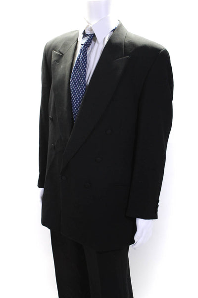 Joseph Abboud Mens Double Breasted Pleated Front Suit Black Size 43 Regular/38