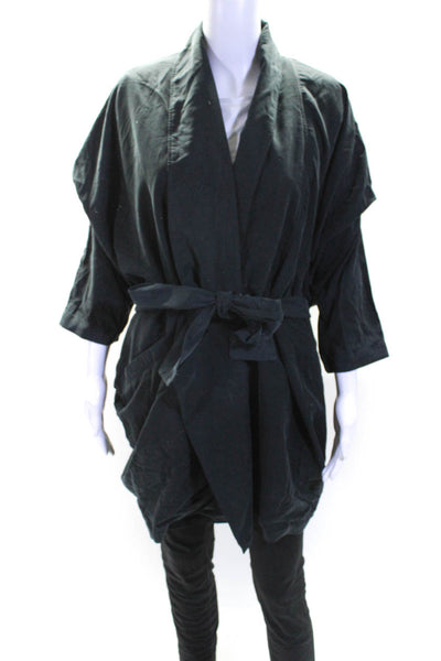 Erin & Paul Womens Dolman Sleeves Belted Long Wrap Light Coat Black Size 8