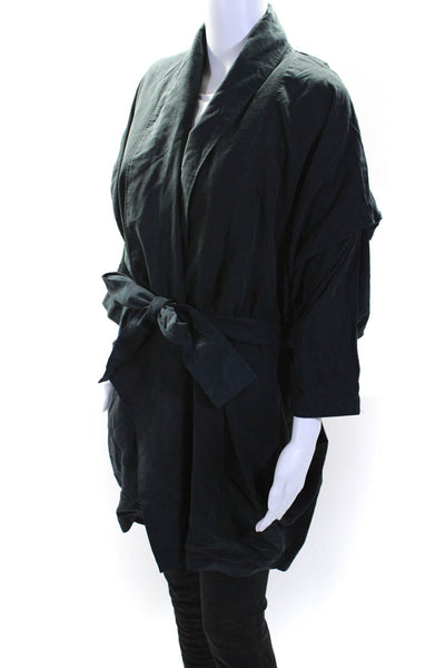 Erin & Paul Womens Dolman Sleeves Belted Long Wrap Light Coat Black Size 8