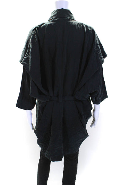 Erin & Paul Womens Dolman Sleeves Belted Long Wrap Light Coat Black Size 8