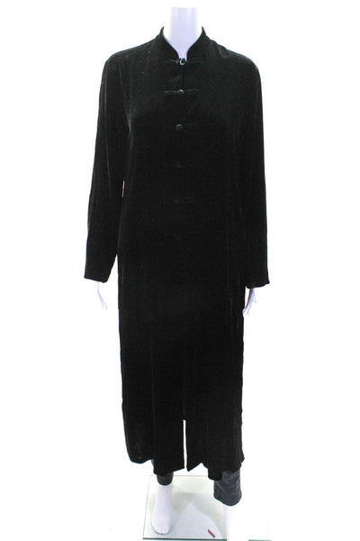 Harari Womens Velvet Front Slit Long Sleeves Button Down Coat Black Size Medium