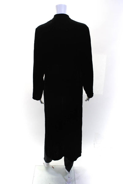 Harari Womens Velvet Front Slit Long Sleeves Button Down Coat Black Size Medium