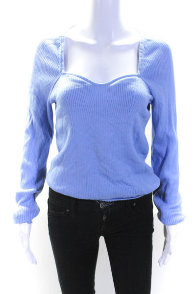 & Other Stories Womens Scoop Neck Long Sleeve Ribbed Blouse Top Blue Size L