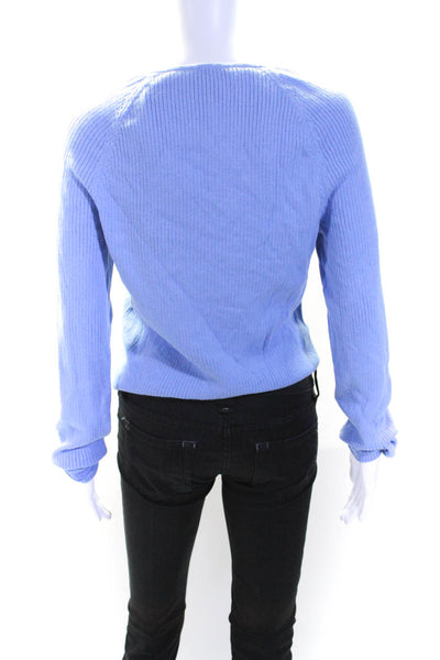 & Other Stories Womens Scoop Neck Long Sleeve Ribbed Blouse Top Blue Size L