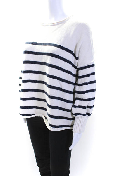 Madewell Womens Cotton Stripe Print Round Neck Long Sleeve Sweater White Size XL