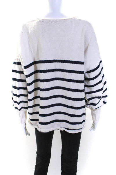 Madewell Womens Cotton Stripe Print Round Neck Long Sleeve Sweater White Size XL