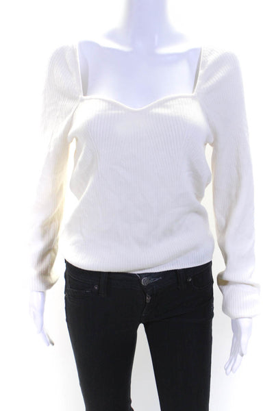 & Other Stories Womens Rib Scoop Neck Long Sleeve Pullover Blouse White Size L