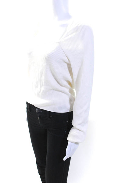 & Other Stories Womens Rib Scoop Neck Long Sleeve Pullover Blouse White Size L