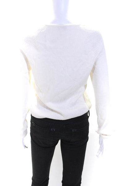 & Other Stories Womens Rib Scoop Neck Long Sleeve Pullover Blouse White Size L