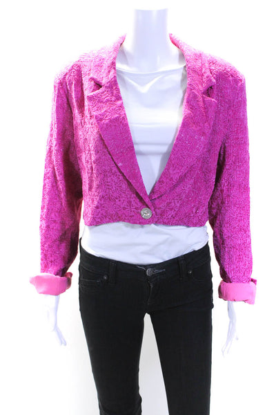 Majorelle Womens Textured Collared Button Cropped Long Sleeve Blazer Pink Size L