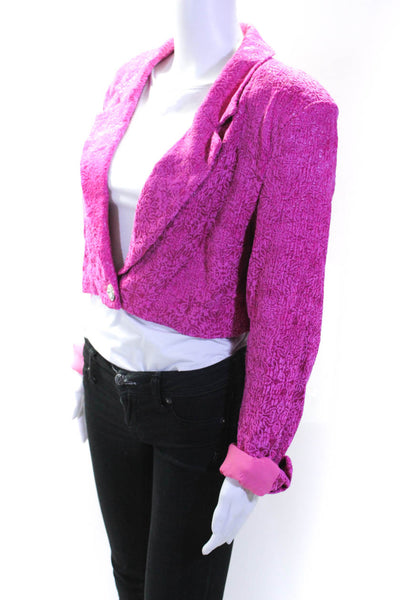 Majorelle Womens Textured Collared Button Cropped Long Sleeve Blazer Pink Size L