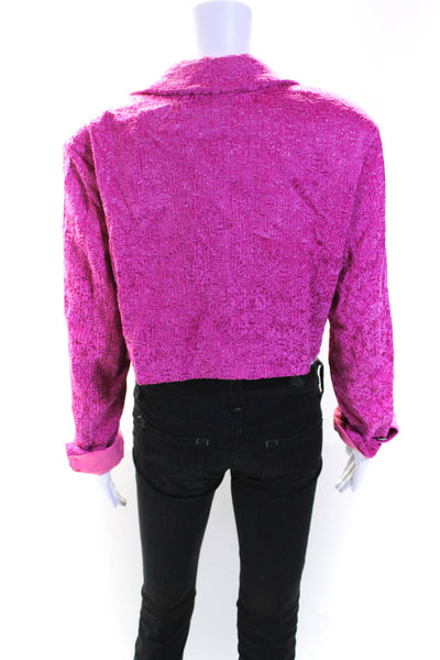 Majorelle Womens Textured Collared Button Cropped Long Sleeve Blazer Pink Size L