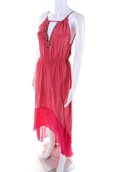 Chelsea Flower Womens Silk Beaded Sleeveless Maxi Dress Pink Size Extra Small