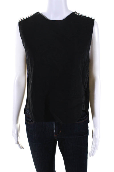 3.1 Phillip Lim Women's Round Neck Sleeveless Leather Trim Tank Top Black Size 0