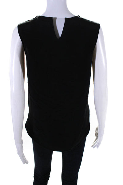 3.1 Phillip Lim Women's Round Neck Sleeveless Leather Trim Tank Top Black Size 0