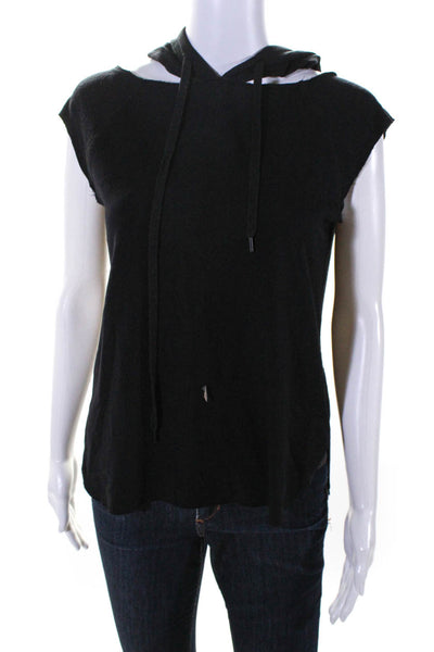 3.1 Phillip Lim Women's Round Neck Sleeveless Leather Trim Tank Top Black Size 0