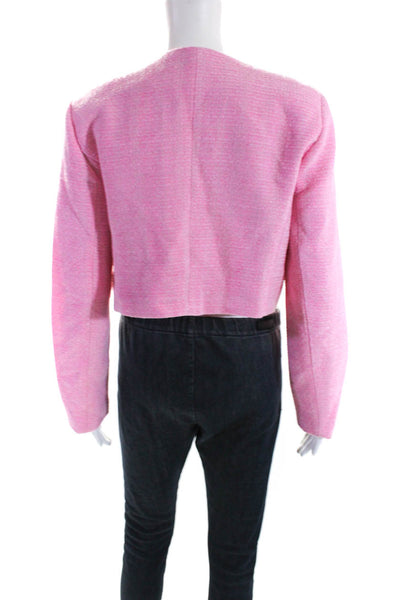 Joie Womens Cropped Crew Neck Button Up Tweed Jacket Hot Pink Size 8