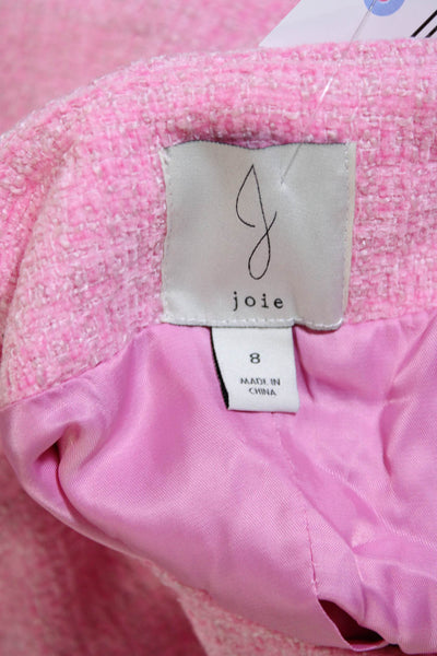 Joie Womens Cropped Crew Neck Button Up Tweed Jacket Hot Pink Size 8