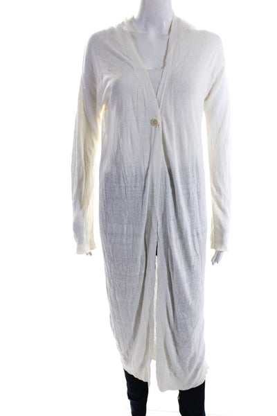 Theory Womens Long V Neck Button Up Duster Cardigan Sweater White Size Petite