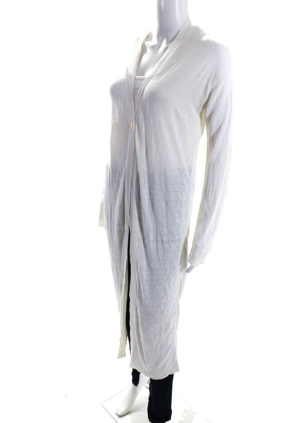 Theory Womens Long V Neck Button Up Duster Cardigan Sweater White Size Petite