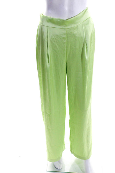 House of Harlow 1960 Womens Half Elastic Waist Wide Leg Satin Pants Green Small