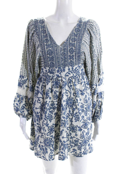 Sincerely Jules Womens Dolman Sleeve Floral A Line Dress Blue White Size Medium