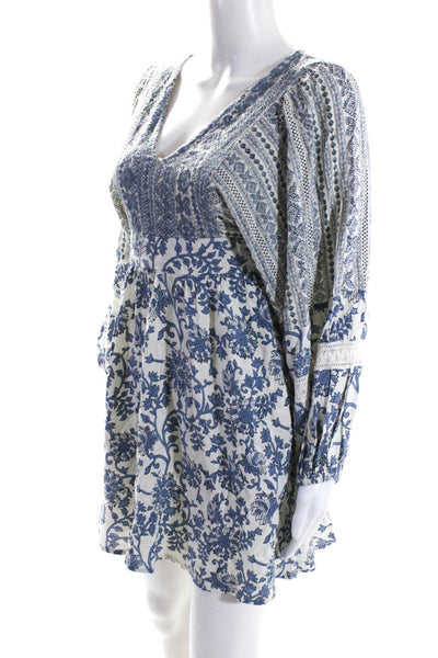 Sincerely Jules Womens Dolman Sleeve Floral A Line Dress Blue White Size Medium