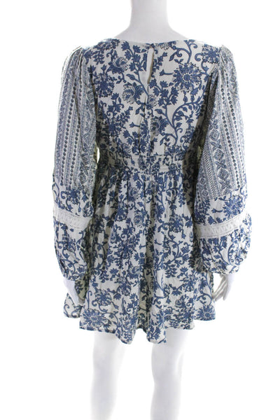 Sincerely Jules Womens Dolman Sleeve Floral A Line Dress Blue White Size Medium