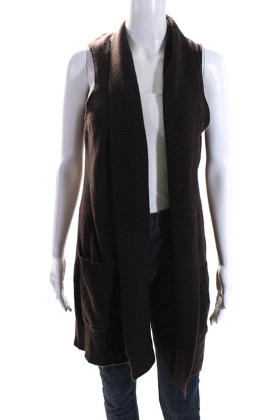 Cashmere Lord & Taylor Womens Cashmere Ribbed Duster Sweater Vest Brown Size L