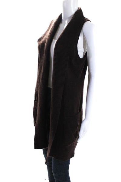 Cashmere Lord & Taylor Womens Cashmere Ribbed Duster Sweater Vest Brown Size L