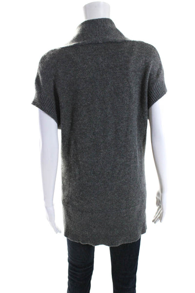 Vince Womens Alpaca V-Neck Knitted Ribbed Short Sleeve Sweater Top Gray Size M