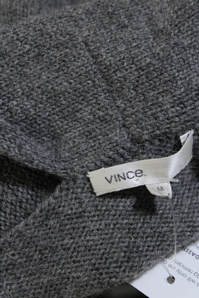 Vince Womens Alpaca V-Neck Knitted Ribbed Short Sleeve Sweater Top Gray Size M