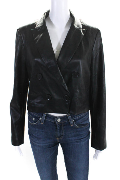 philosophy Womens Double Breasted Crop Faux Leather Jacket Black Size 8