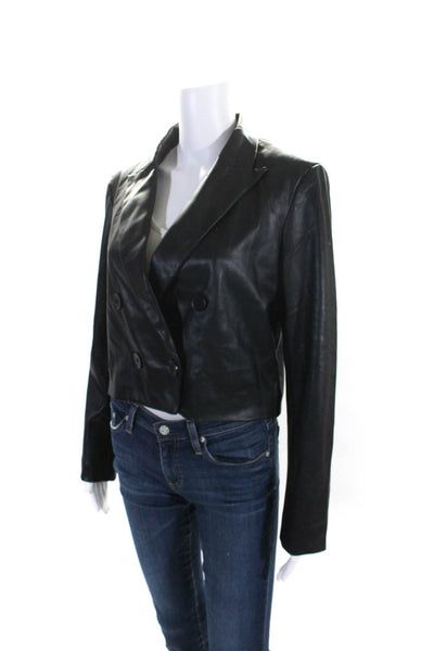 philosophy Womens Double Breasted Crop Faux Leather Jacket Black Size 8