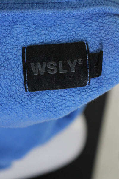 WSLY Womens Long Sleeves Crew Neck Cropped Sweatshirt Blue Cotton Size Large