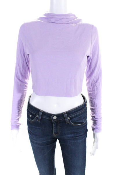 Naked Wardrobe Womens Long Sleeves High Neck Blouse Purple Size Extra Large