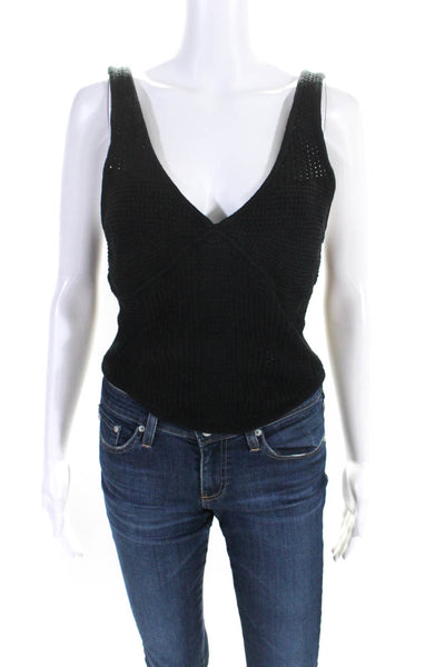 Alo Yoga Womens V Neck Sleeveless Cropped Tank Top Black Cotton Size Large