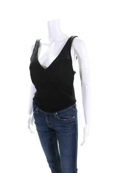 Alo Yoga Womens V Neck Sleeveless Cropped Tank Top Black Cotton Size Large