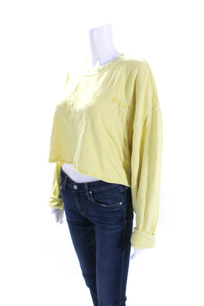 WSLY Womens Long Sleeves Pullover Cropped Sweatshirt Yellow Cotton Size Large